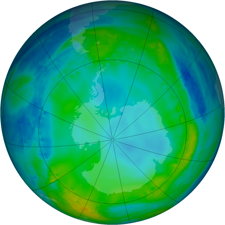 Antarctic ozone map for 06 July 2004